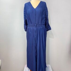 Eloquii‎ Pleated Midi Dress Size 16 Blue Jewel Tone Disco Glam Grecian Goddess